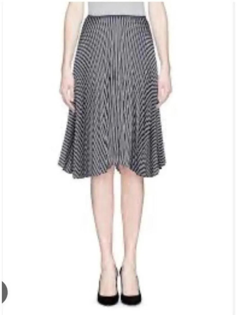 Theory Zeyn Satin Pleated A-Line Skirt M Navy White Striped Knee‎ Length